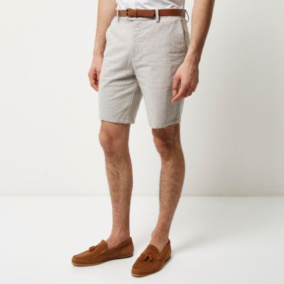 Grey slim fit belted bermuda shorts